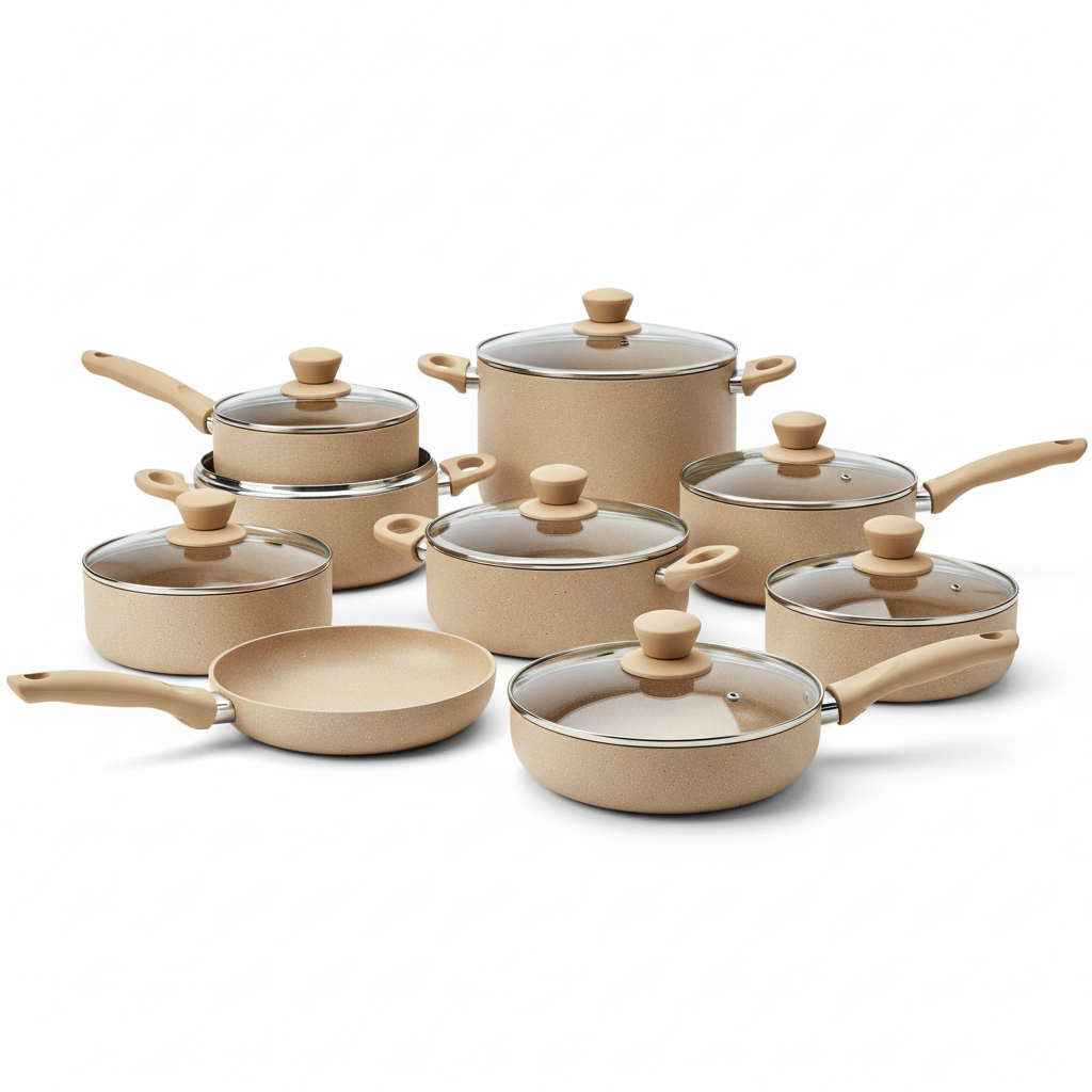 Opalina Granite Coated Cookware Set Beige 9-Piece